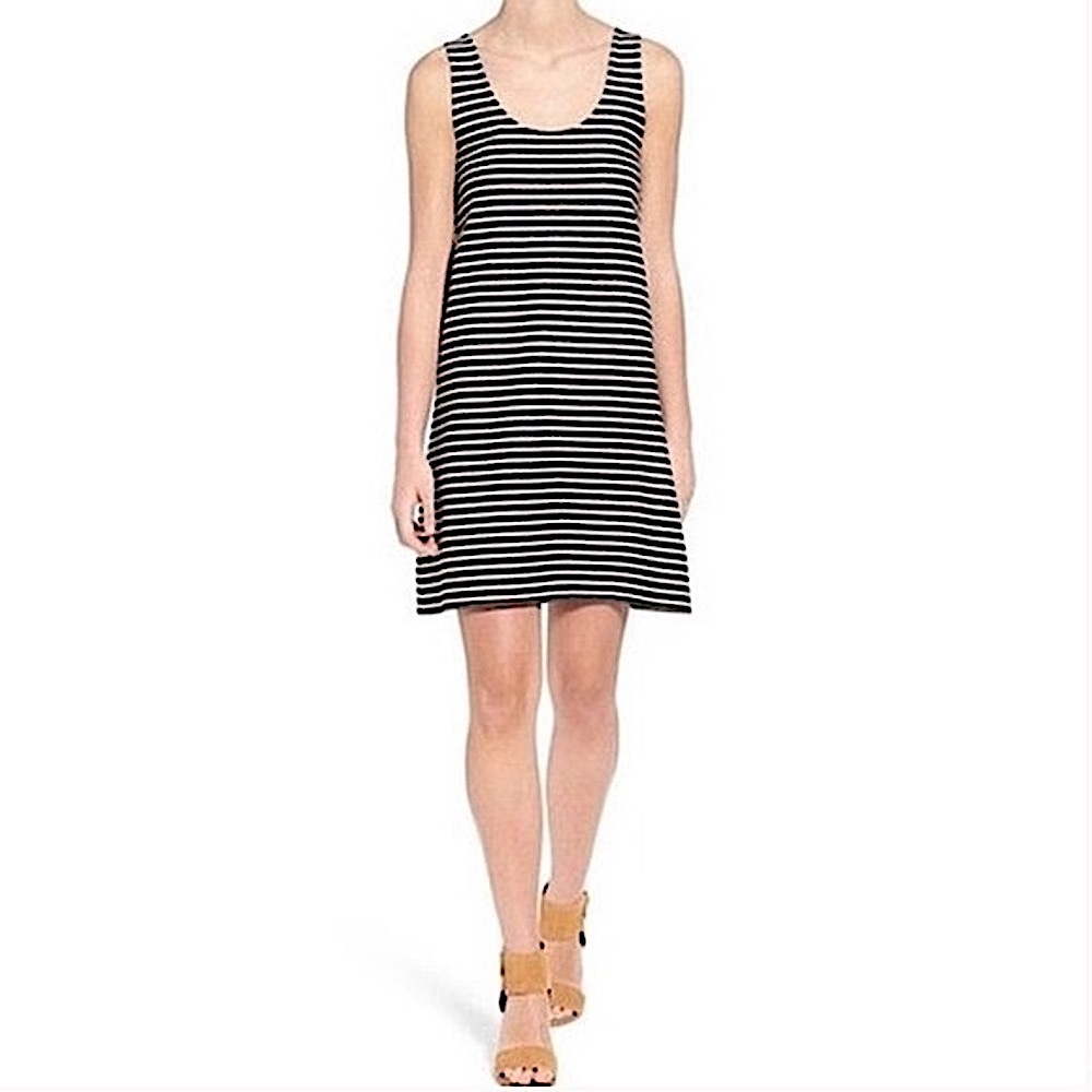 MADEWELL effortless navy blue white striped cotton blend tank dress XXS